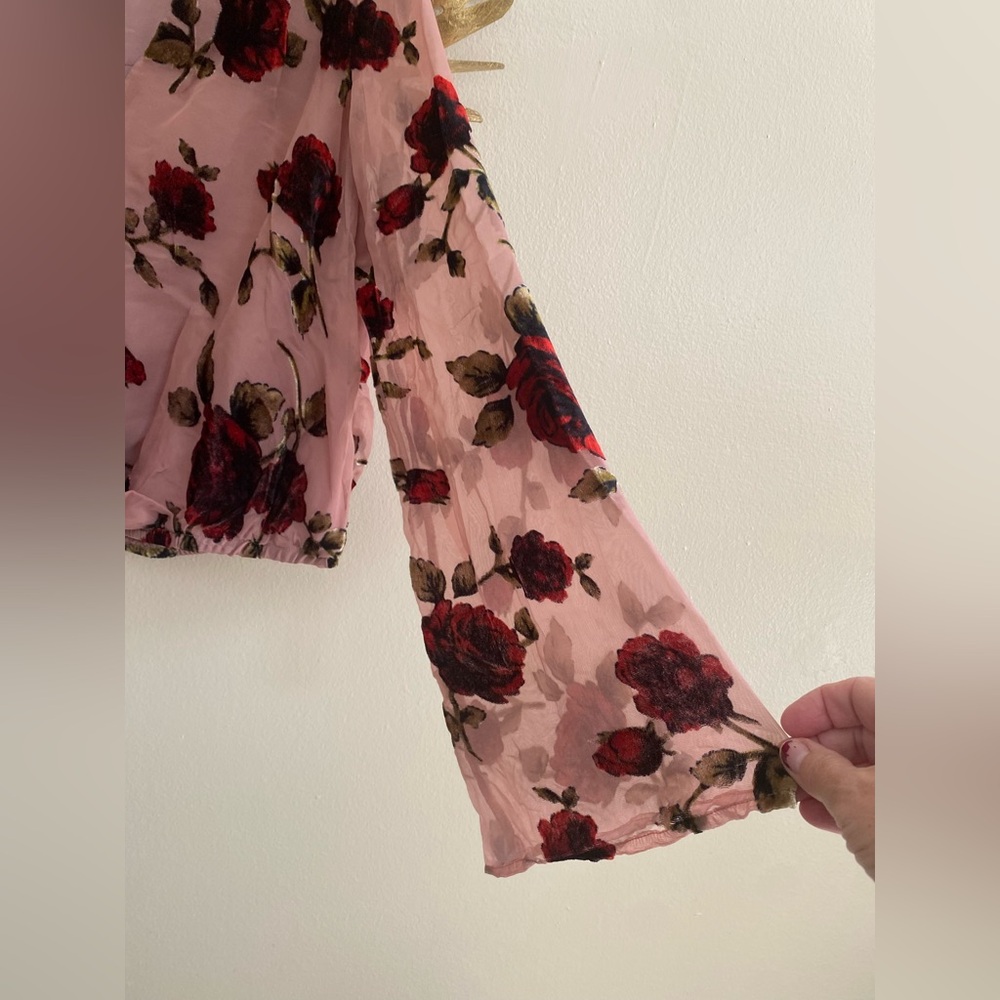 Astr Floral Burgundy and Pink Sheer Blouse - Picture 2 of 5